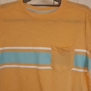 Falls Creek Mustard Tee with Aqua and White Stripes